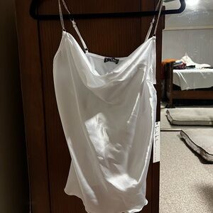 White satin tank with crystal straps